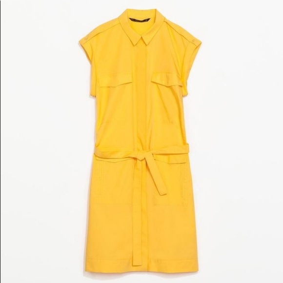 Zara Polplin Dress With Belt Golden Rod Yellow MED - Picture 8 of 8